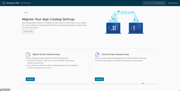 A Configuration Screen with options to migrate or discard existing settings